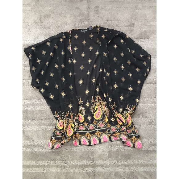 Black printed kimono
