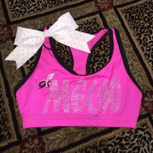 Pink meow sports bra with white bow