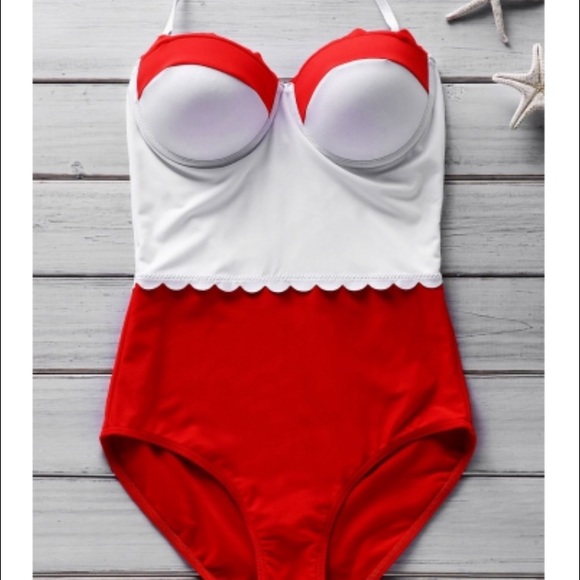 Red & White Push-up Sexy One piece Swimwear