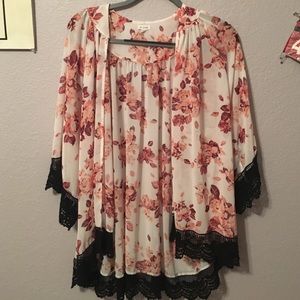 Floral & Black Lace Kimono