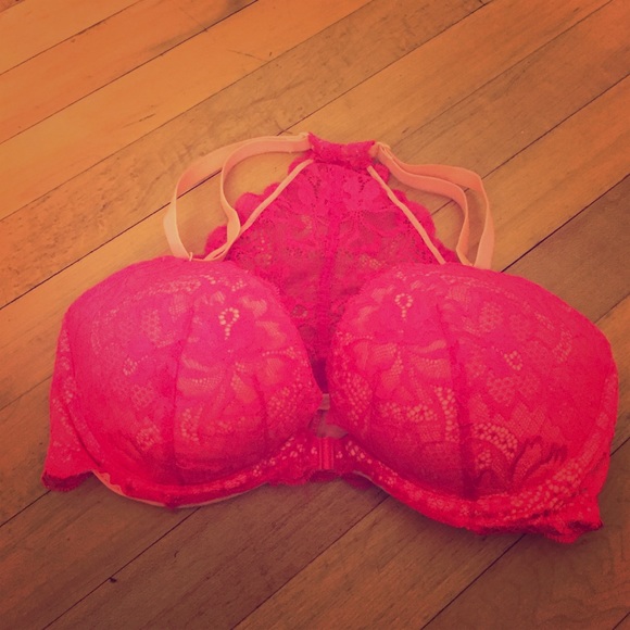 Hot Coral and Orange Lace Pink Date Bra