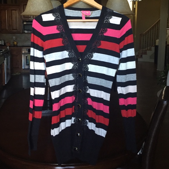 Charlotte Stripe and Lace Cardigan - Picture 1 of 4