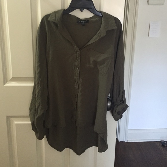 L Olive long sleeve/ cuffed button down shirt!!! - Picture 1 of 3