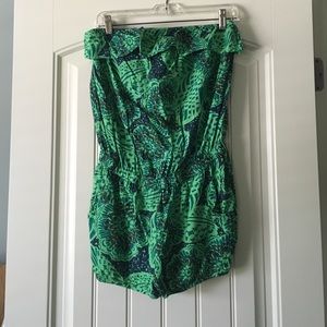 Green floral print romper