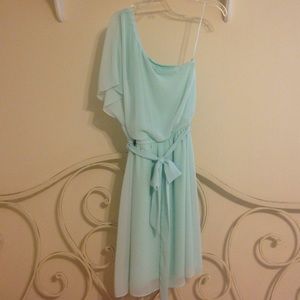 One shoulder mint party dress