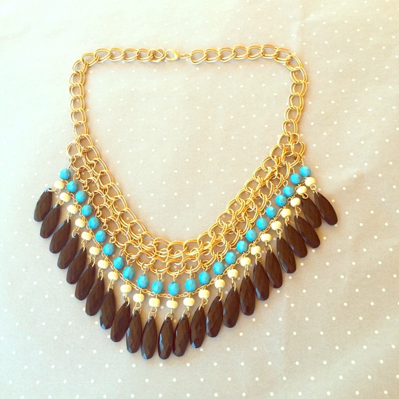 Jewelry - Gold turquoise and black statement