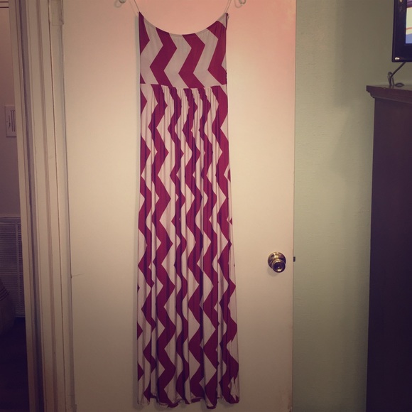 Red and White Chevron Maxi Dress