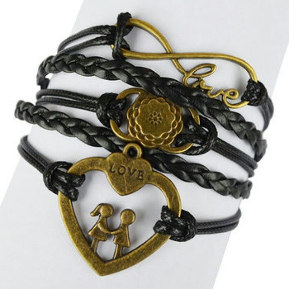 Black " love "braided leather bracelets