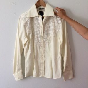 Enara Camice Sleeved Cream Blouse with Detailing