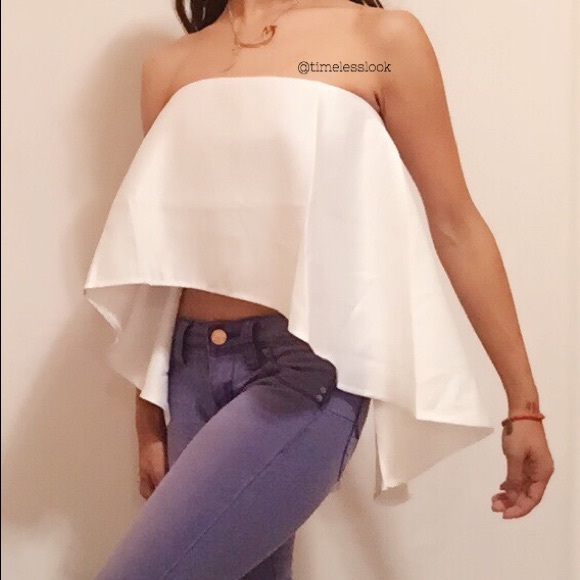 Hot high low asymmetric elastic band strapless top - Picture 2 of 4