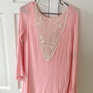 Pink flowy dress with lace front