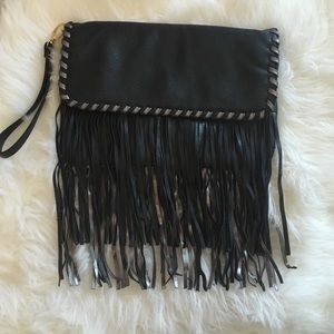 Black Steve Madden clutch with fringe!