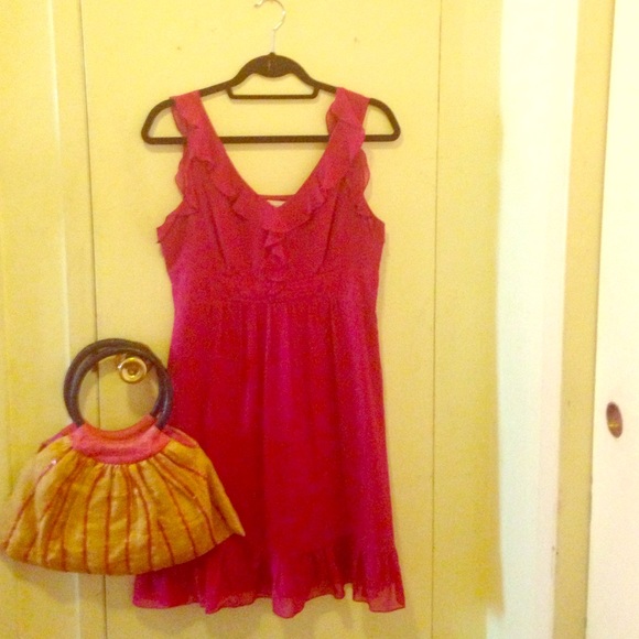 Raspberry 100% silk Moulinette Souers dress.