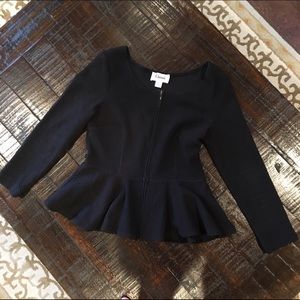 SOLD-Ganni(Anthropologie)Black Zip-Up Peplum Top L