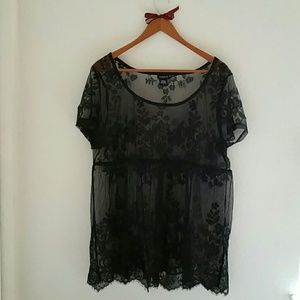 Black Lace Sheer Baby doll Shirt, Torrid Sz 1