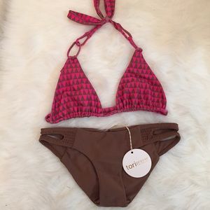 Tori Praver pink and brown bikini top