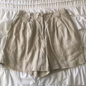 Khaki Linen High-Wasted Shorts
