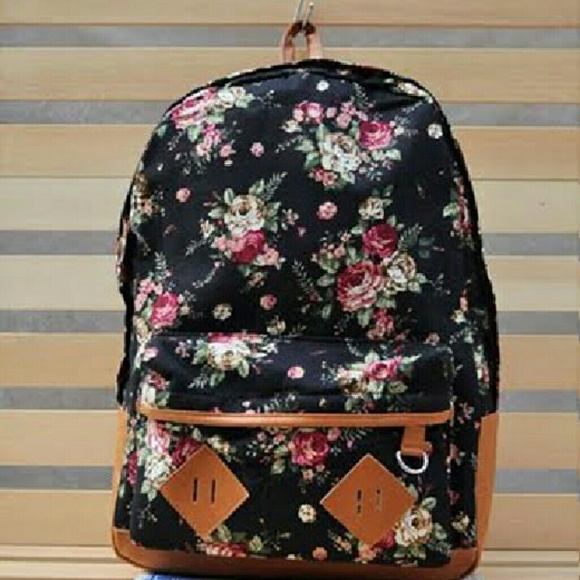 Black Floral Backpack