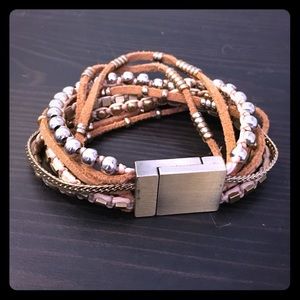 Boho leather beaded bracelet