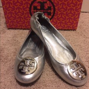 Silver Tory Burch Flats