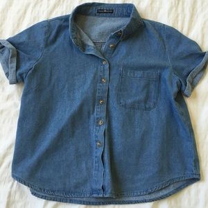 Brandy Melville cropped denim blouse/button down