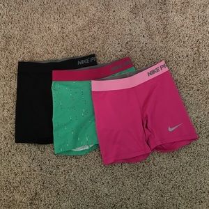3 PAIRS Girls youth used Nike pro spandex shorts
