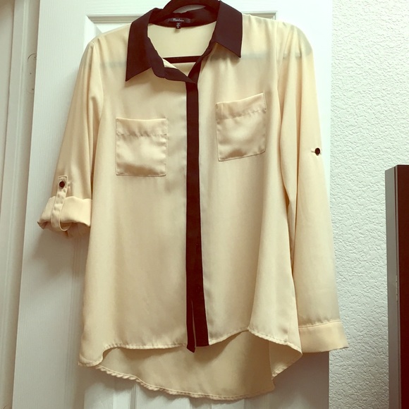 Beige with black trim button up