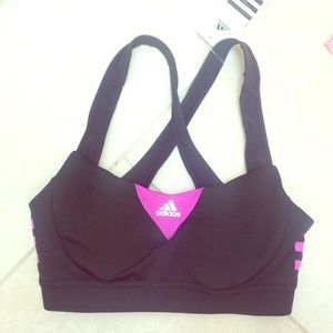 Black and purple cross back sports bra