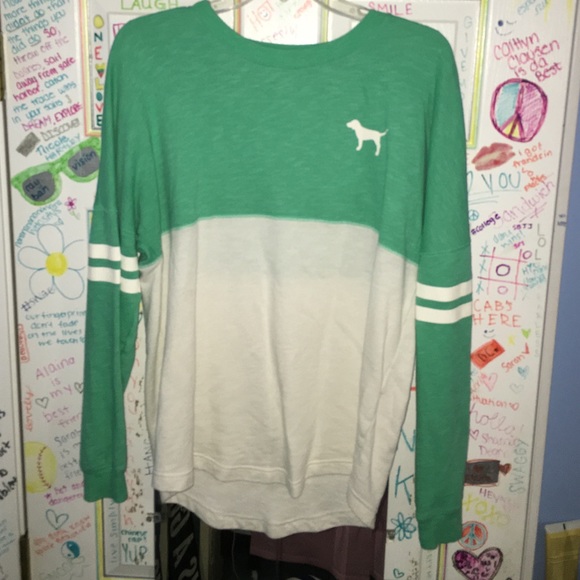Mint green VS PINK varsity crew shirt