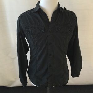 Men Black Vintage Long-Sleeved Buttoned-Down Shirt
