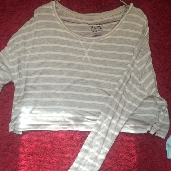 Grey and white striped Aeropostale top