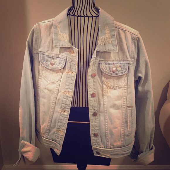 Distressed jean jacket