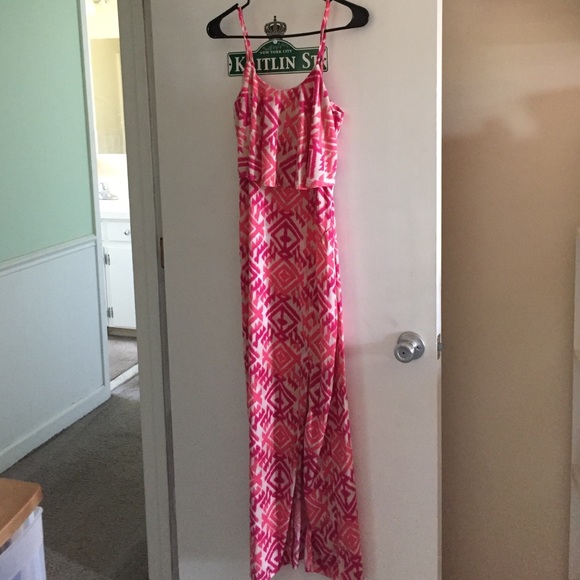 Pink maxi dress with split down left leg
