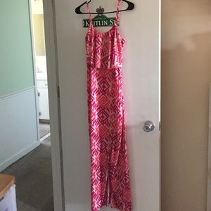 Pink maxi dress with split down left leg