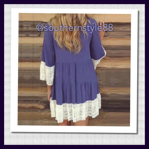 3/4 SLEEVE PATCHWORK DRESS BNWT XLARGE PURPLE - Picture 2 of 3