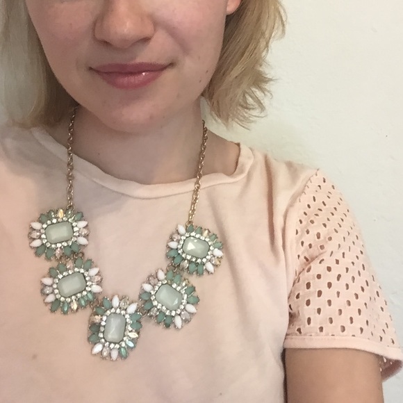 Teal statement necklace on gold chain