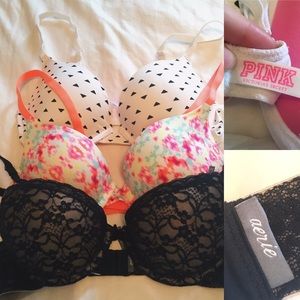 Three PINK & Aerie pushup bras