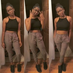 crop top & jean joggers.