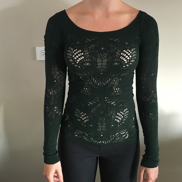 long sleeve green shirt with laser cut outs
