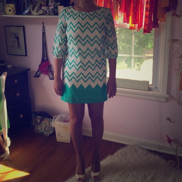 Green Chevron Shift Dress