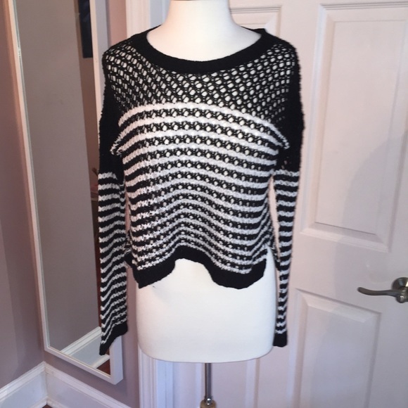 Semi-Cropped Stripped Crochet Sweater