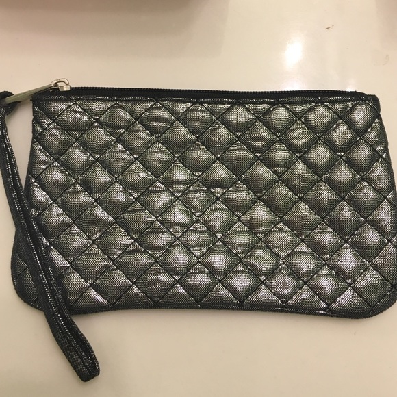 Silver quilted small cosmetic bag
