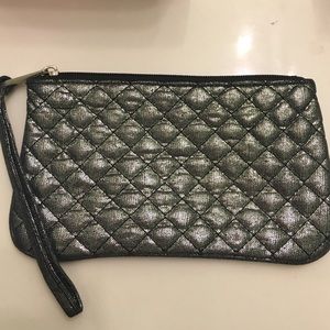 Silver quilted small cosmetic bag