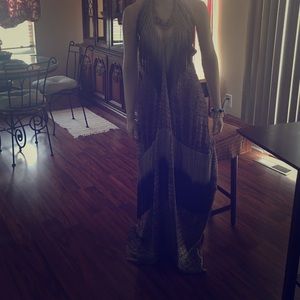 Halter dress brown and gray and black in color