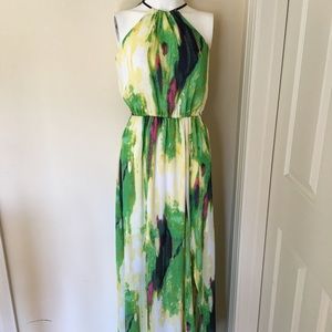 Xoxo back keyhole tie halter neck side slit maxi S