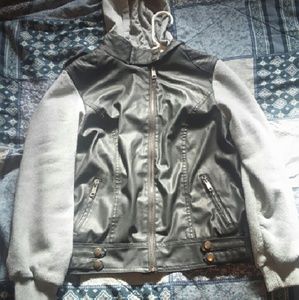 Charcoal Faux Leather/Sweater Jacket