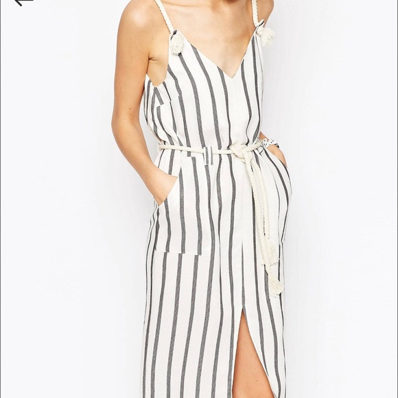 Stripe dress in natural fiber and rope details - Picture 3 of 4