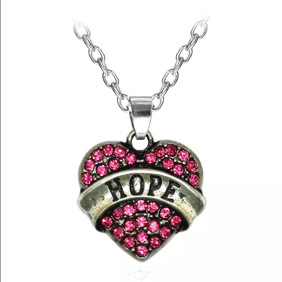 Pink Crystal Rhinestone Hope Heart Necklace