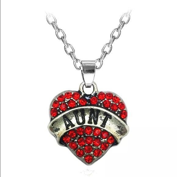 Red Crystal Rhinestone Aunt Heart Necklace