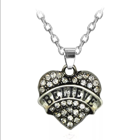 Crystal Rhinestone Believe Heart Necklace